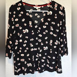 Boden Black Blouse with White & Red Floral Detail Size 12